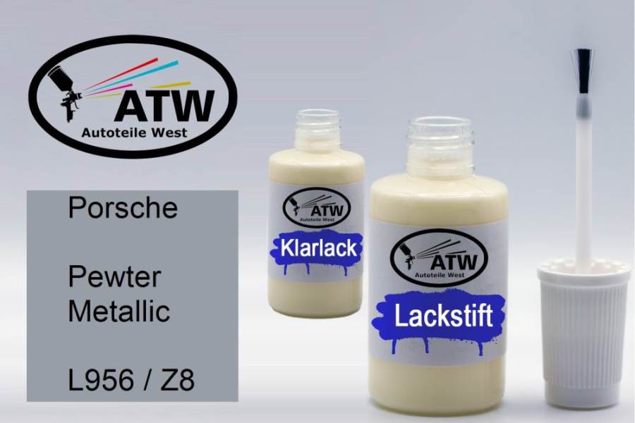 Porsche, Pewter Metallic, L956 / Z8: 20ml Lackstift + 20ml Klarlack - Set, von ATW Autoteile West.